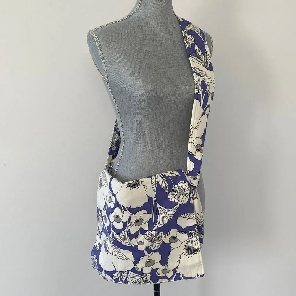Handmade Floral Purple & White Cotton Sz L Messenger Bag School Shopping Cottage